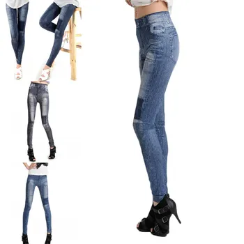 

2019 New Hot Female Blue Black Thin Slim Leggings Fashion Solid Leggings Jeans Casual Sporting Legging For Women