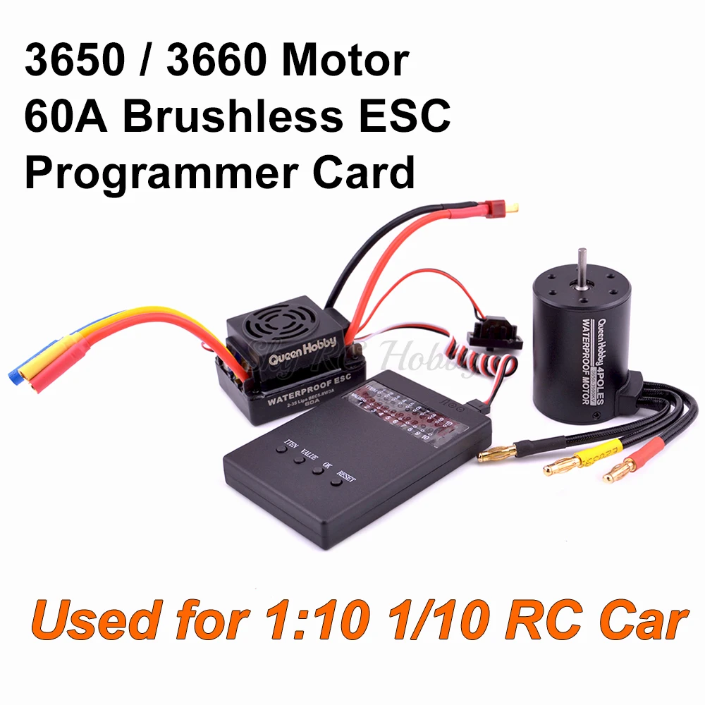 redcolourful Brushless Motor 3650 5200KV 4300KV 3900KV Waterproof with 60A ESC w/Program Card Combo for 1/10 RC Car Truck Toy 60A+4300KV Interesting Brain Game