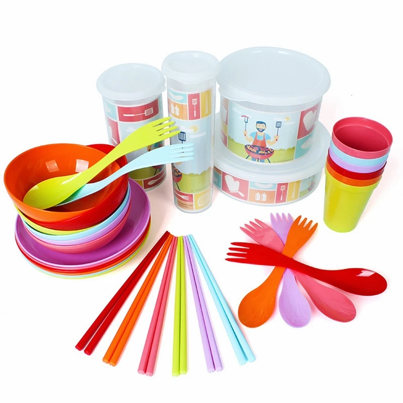 

1 Set Plastic Protable Outdoor Camping Tableware Suit Picnic Barbecue Combination Environmental Friendly Children'S Plate