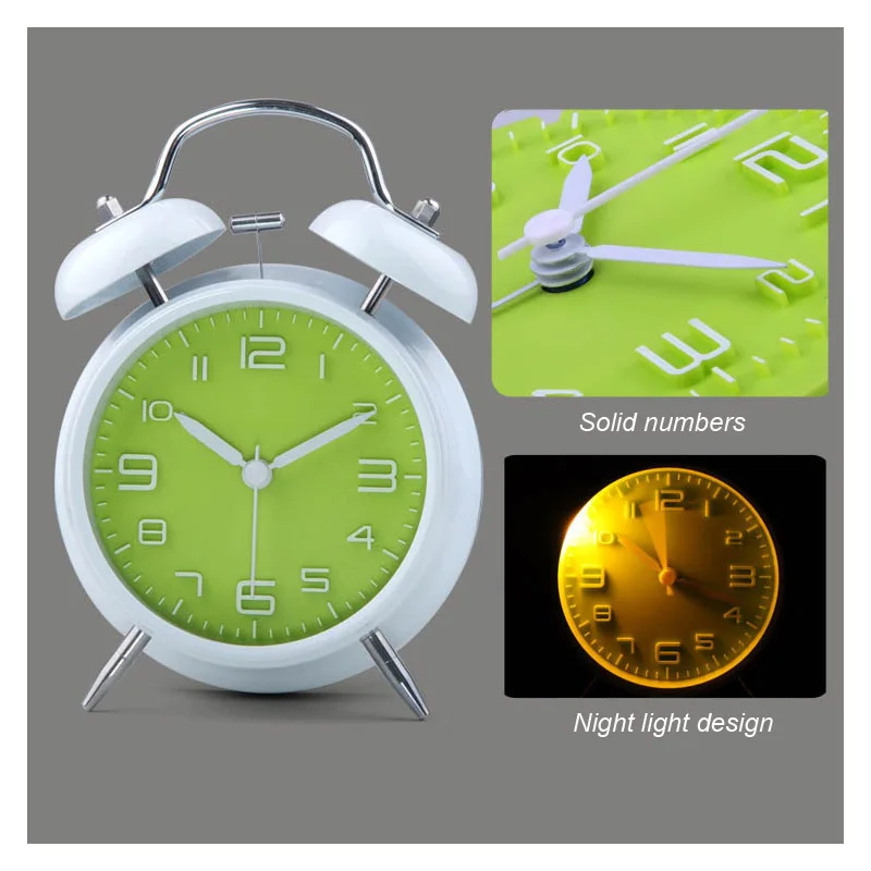 Non-ticking Ultra-quiet Classic Classical Traditional Table Desk Vintage Alarm Clock by Chime with Night light Green/PInk Non-ticking Ultra-quiet Classic Classical Traditional Table Desk Vintage Alarm Clock by Chime with Night light Green/PInk