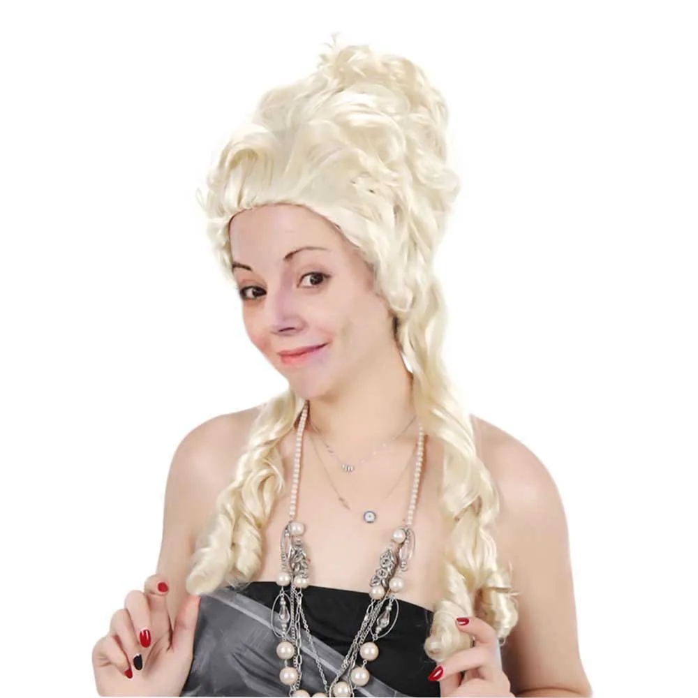 

Marie Antoinette Baroque Costume Accessories 18th Century Hair Theatrical Deluxe Blonde Long Curly Wig Fancy Halloween Accessori