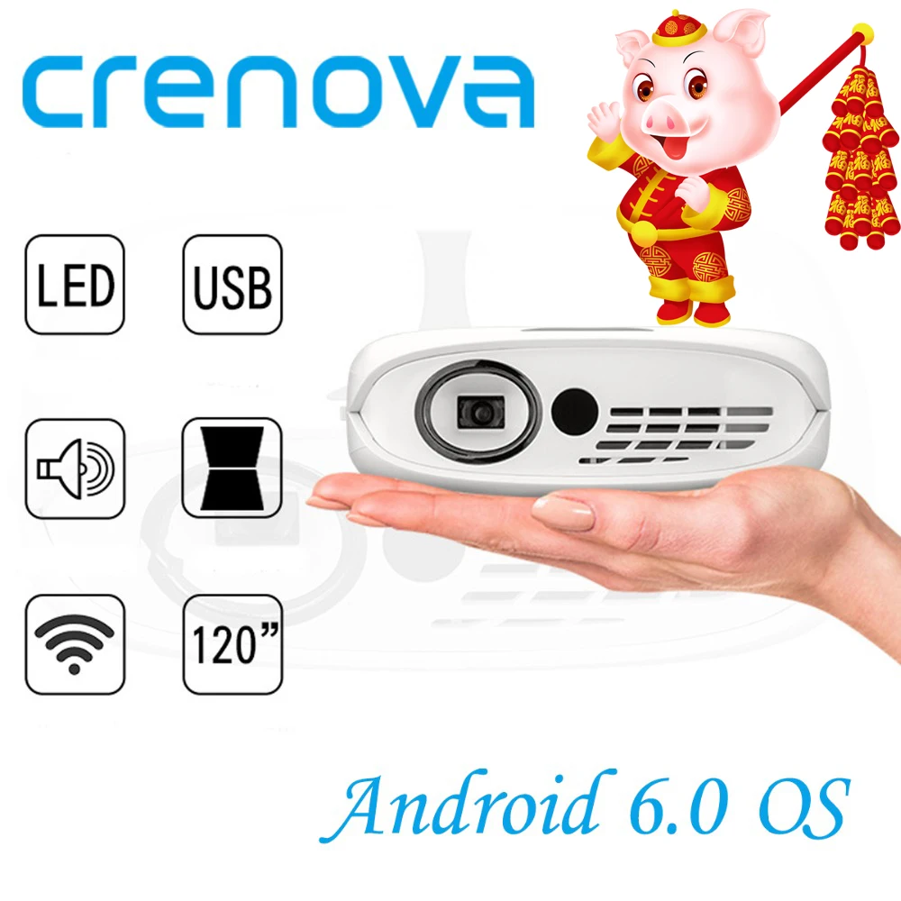 

CRENOVA DLP Projector For Full HD 1080P With WIFI Android 7.1 OS Home Theater Movie Portable LED Projector With Battery Beamer
