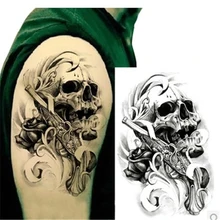 Пистолет и череп Водонепроницаемый Декорации для тела, рук татуировки Стикеры на корпусе красивый Татуировка Блеск Временные татуировки средства ухода за кожей татуировки