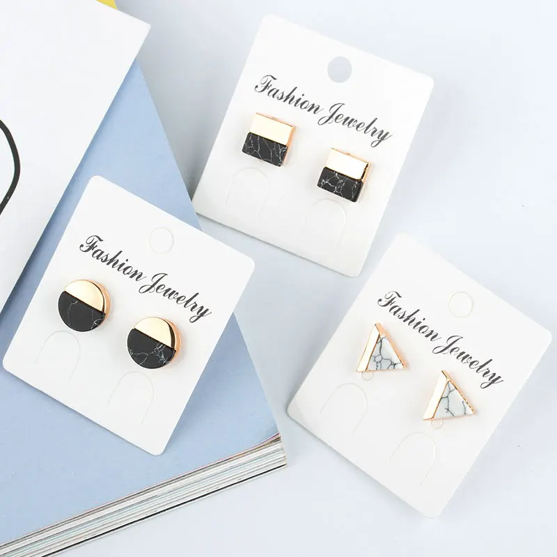 

Trendy Romantic Black Cubic Zirconia Stone Gold Square Round Triangle Women's Stud Earrings
