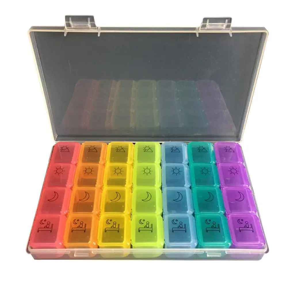 

1PCS 4 Row 28 Squares Weekly 7 Days Tablet Pill Box Holder Medicine Storage Organizer Container Case