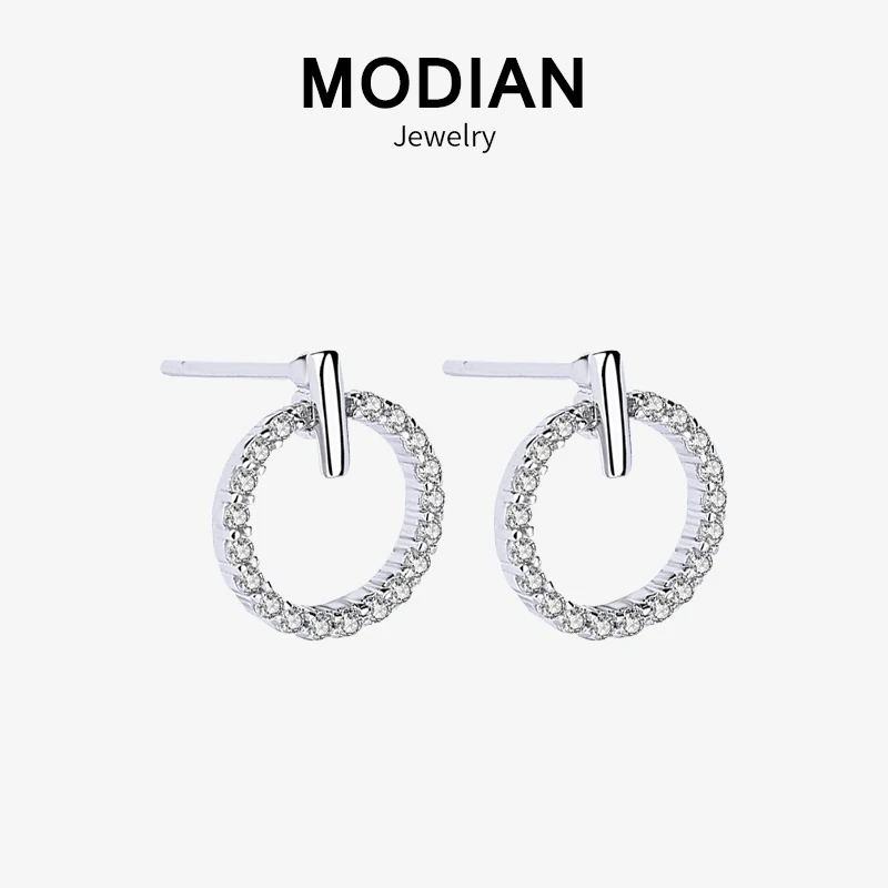 

Modian Hot Sale Real 925 Sterling Silver Round Clear CZ Stud Earrings For Women New Design Fashion Charm Lucky Silver Jewelry