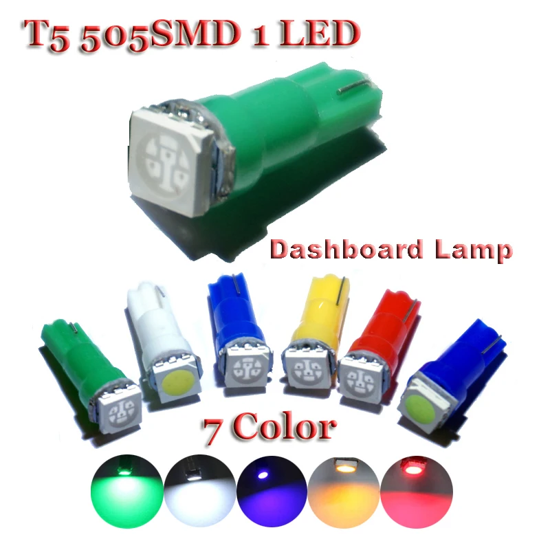 AORUNYEBAO 500pcs Car Interior white red LED T5 1 SMD 5050 led Dashboard Warning Indicator Wedge 1 LED Car Light Bulb Lamp 12V  