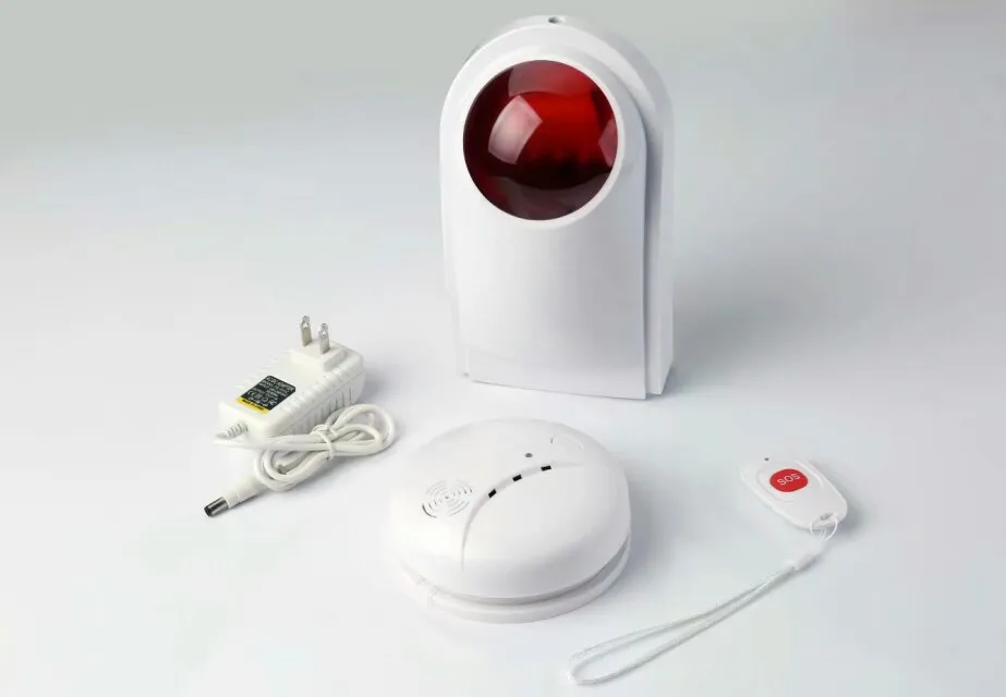 Беспроводной Shine Light STROB сирена с Детекторы дыма и кнопка SOS