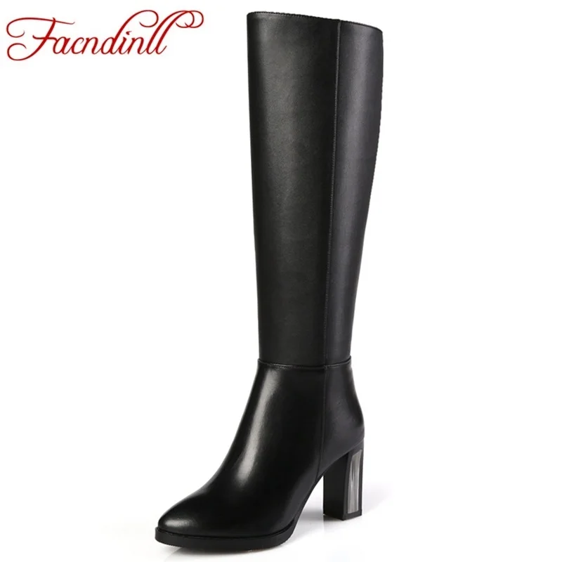 FACNDINLL elegant women shoes ladies fashion winter warm knee high