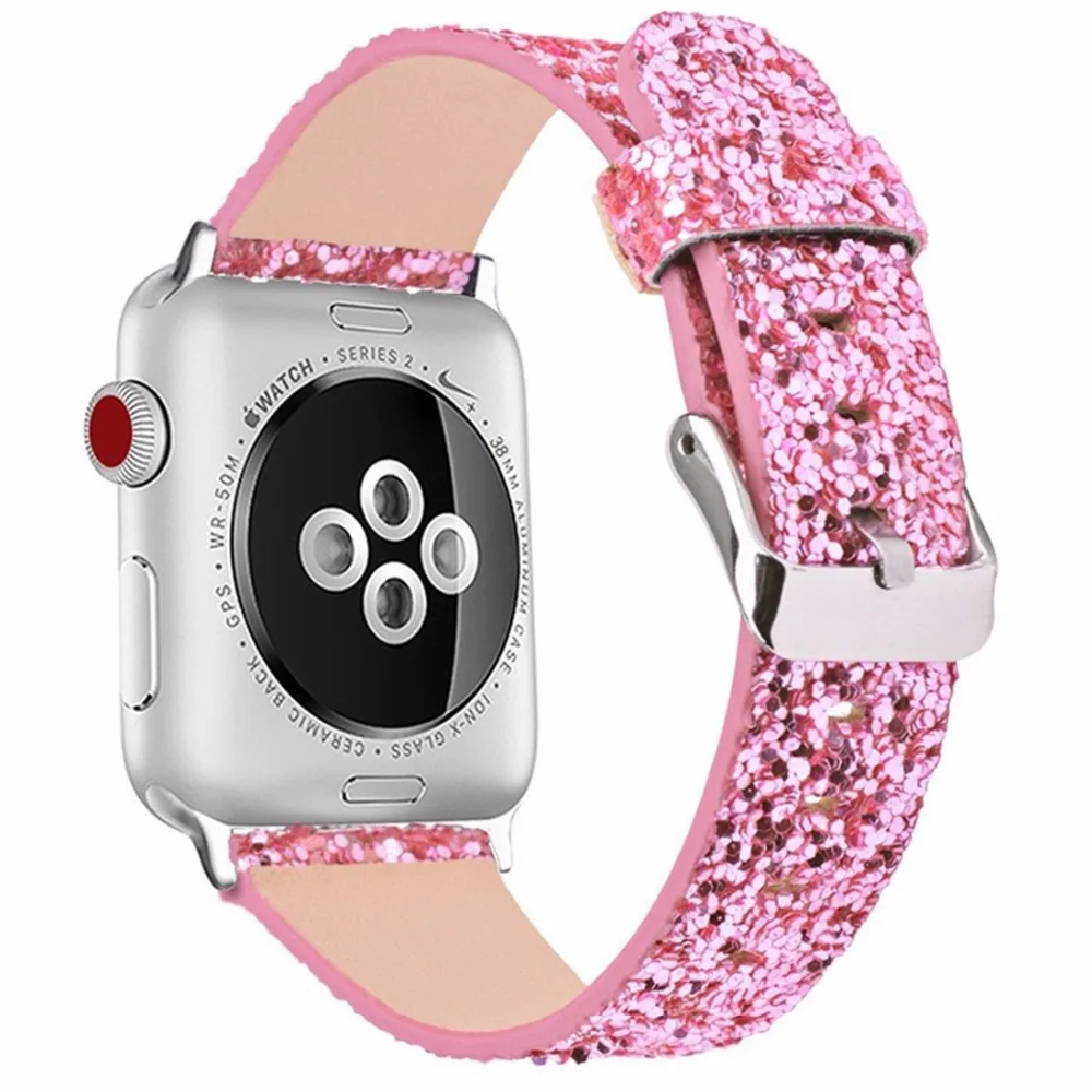 

For apple watch bands 44mm Leather for iwatch band 40mm Series 4 3 2 1 bracelet wrist belt metal buckle Christmas Shiny Glitter