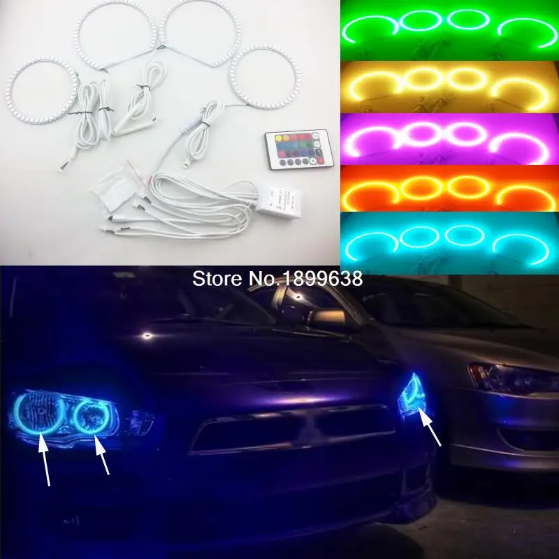  Super bright 7 color RGB LED Angel Eyes Kit with a remote control car styling For Mitsubishi Lancer - 32703637148