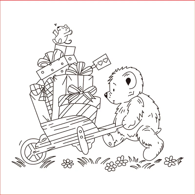 

10x8 Bear push gift Transparent Clear Stamps for Scrapbooking for DIY Card Making Cutting Crafts Stencil