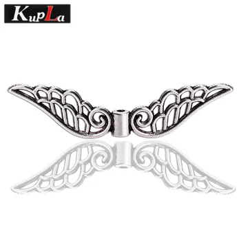 

Angel Wings Beads for Jewelry Making DIY Metal Wings Beads Charms Trendy Vintage Crimp & End Beads 20pcs/lot 14*52mm C5502