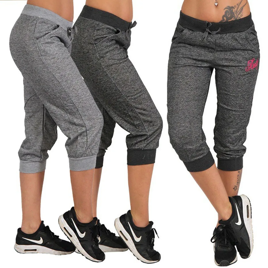 

ZOGAA Women Solid Color Lace Casual Women's Cropped Pants Trousers Sports Mid Waist Capri Calf-Length Pockets S-XXXL