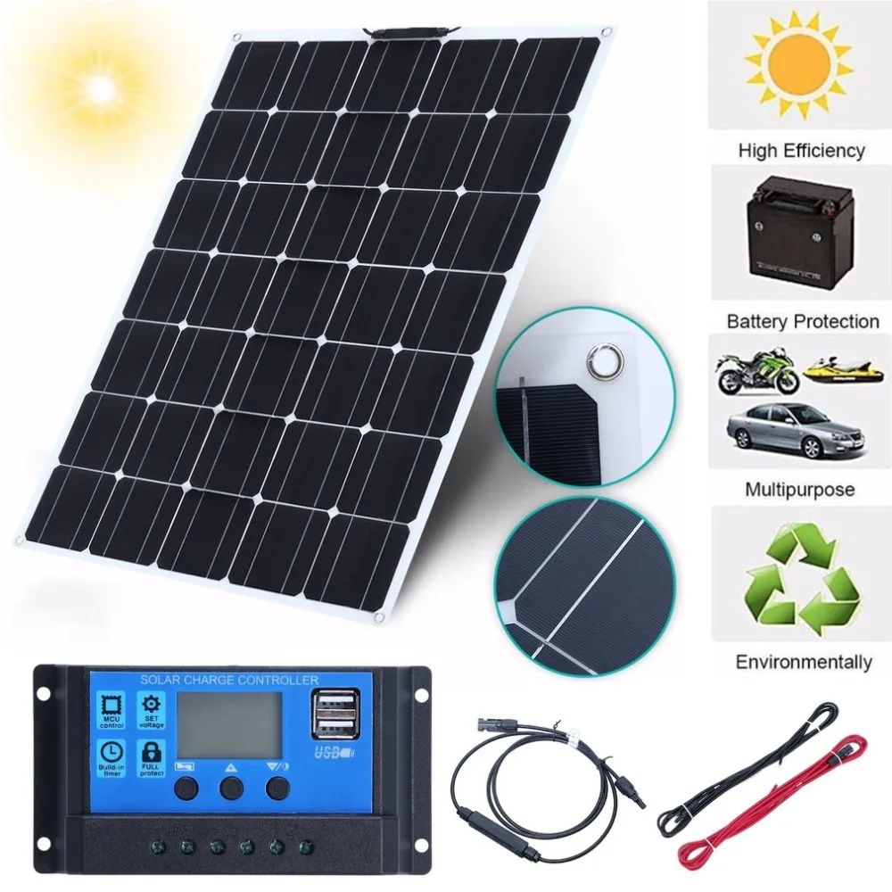 

(Ship From DE)2PCS 150W Monocrystalline Solar Panel With 30A Battery Charger Sun Power Module Outdoor Solar Charging Device