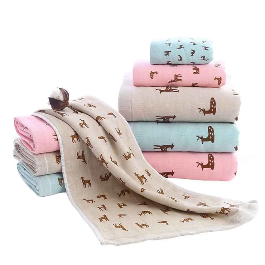 

Cartoon Deer 100% Cotton Towel Set Printed Spa Face Shower Bath Towel Hand Hair Soft Quality Sports For Adults Serviette De Bain