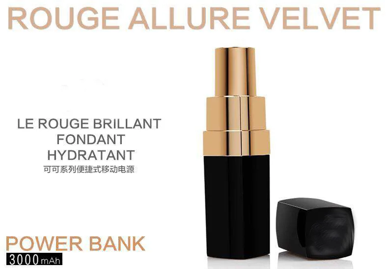 2016 new Luxury 2C Lipstick Power Bank 3000mAh High Quality External Powerbank portable battery charger for mobile phone