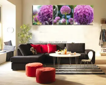 

Free shipping! 3 piece realistic purple flower and butterfly picture modern wall art painting print on canvas (FRAMELESS)