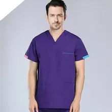 Летняя медицинская Униформа с коротким рукавом и v-образным вырезом, набор для мужчин, Комбинезоны для хирургических операций, топ+ штаны