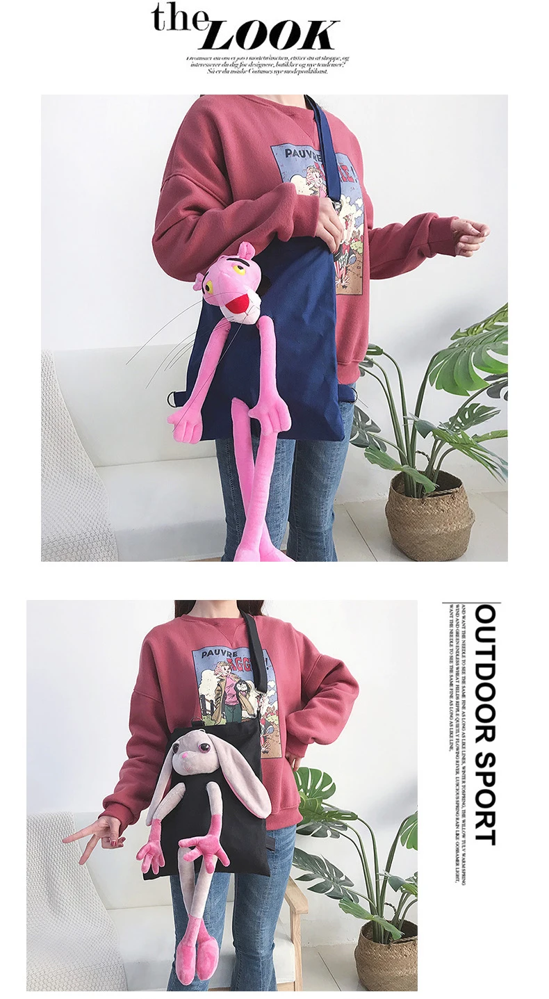 Грустная лягушка игрушка сумка аниме ins/Популярная одежда свободная футболка розового цвета с изображением кролика пантера чувствует себя плюшевая кукла косплэй холст рюкзак через плечо сумка подойдет в качестве подарка