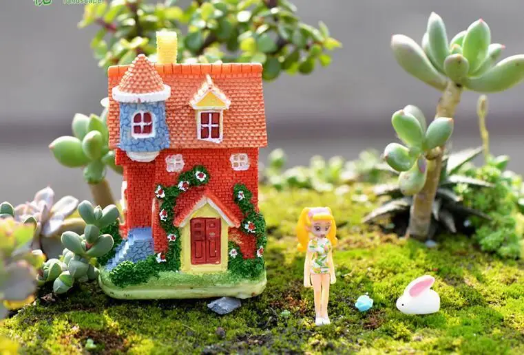 Cute Villa House Miniatura Dollhouse Garden Home Bonsai Decoration Mini Toy Miniature Resin Craft Ornaments Micro Decor DIY