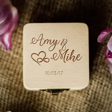 Выгравированная невеста жених деревенская коробочка персонализированные имя и дата деревянная подарочная упаковка пользовательские Вечерние ювелирные изделия кольцо шкатулка