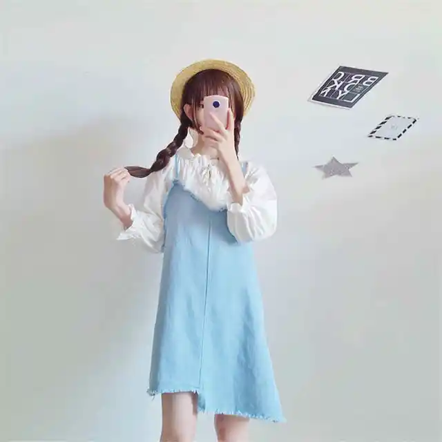 Summer Japanese Cute Fashion Jeans Strap Dress Women 2018 Harajuku Blue ...