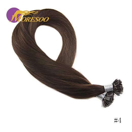 Moresoo прямой Fusion Кератиновый плоский кончик машина сделанная Remy человеческие волосы для наращивания 1,0 г/локон 50 г/упак - Цвет: #4