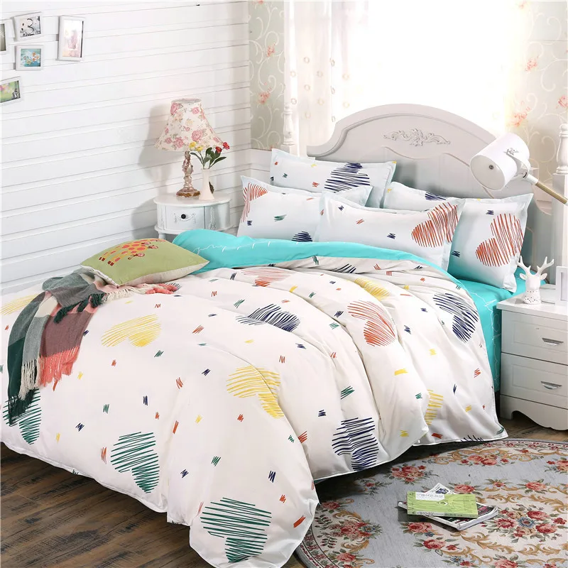 

Color Love + White Active Prints Home Textiles Housewares Bedding Set 4Pcs Duvet Cover Set+Bed sheet+Pillowcase Super King Size