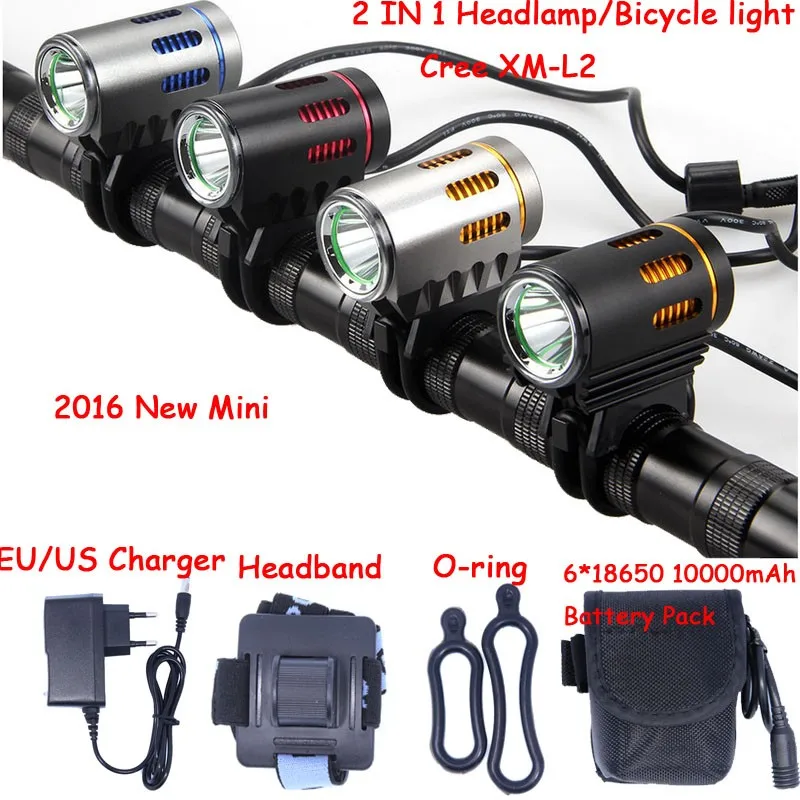 Excellent 2016 new Mini Bicycle light XM-L2 LED Front Light MINI Bike Lamp 2000Lm Headlamp Headlight + Battery Pack + Charger 1