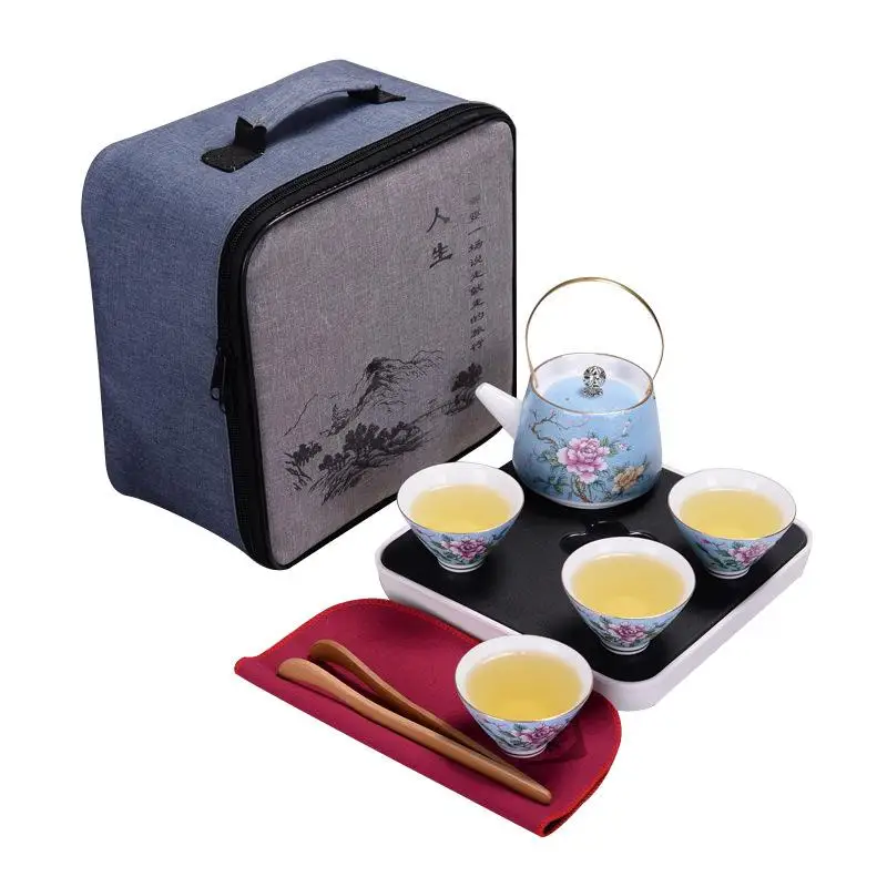 Chinese Family Travel Kung Fu Tea Set Ceramic Portable Gaiwan Tea Teapot Porcelain Teaset Office Vi