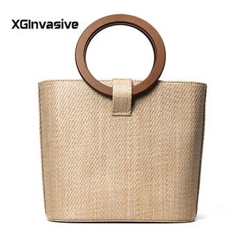 

New Design Women Handbag Summer Beach Bag Rattan Woven Handmade knitted Straw Large Capacity Totes Women Shoulder Bag Bohemia