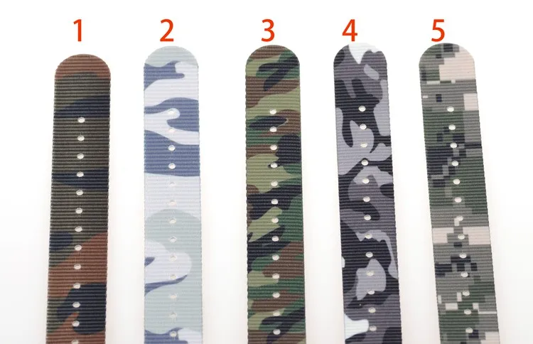 Специальный разный цвет камуфляжного нейлона ZULU ремешок для часов 18 мм 20 мм 22 мм ремешки для часов с 5 кольцами серебряная и черная пряжка