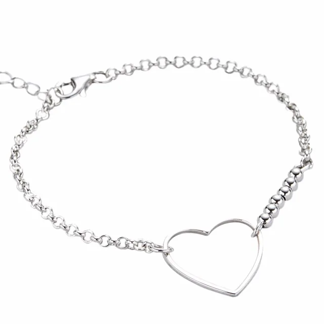 Hfarich 925 Sterling Silver Heart Bracelet For Women Geomtric Hfarich 925 Sterling Silver Heart Bracelet For Women Geomtric Bead Wedding Gift