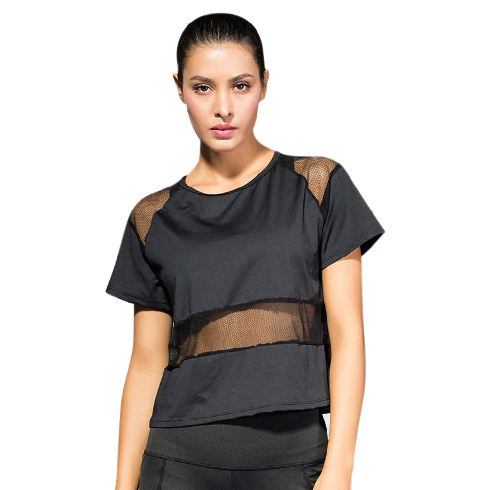 Женская спортивная одежда быстросохнущая дышащая сетка свободные топы Для Йоги JT-Прямая поставка - Цвет: black