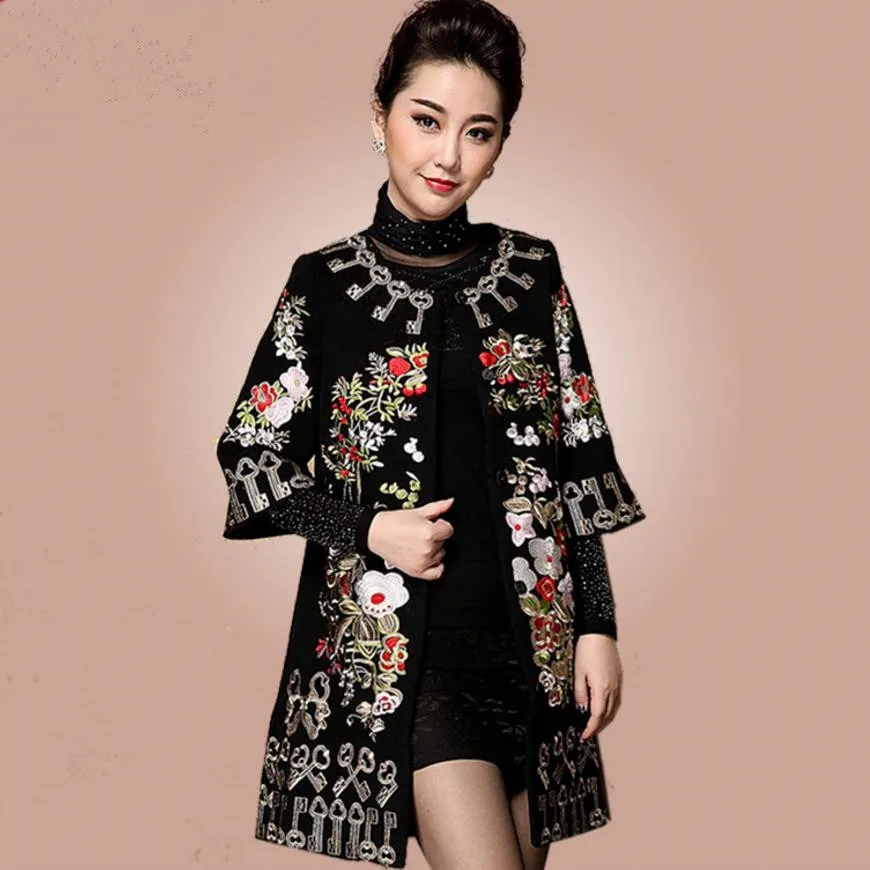 embroidery middle aged women wool coat coat windbreaker wedding mother