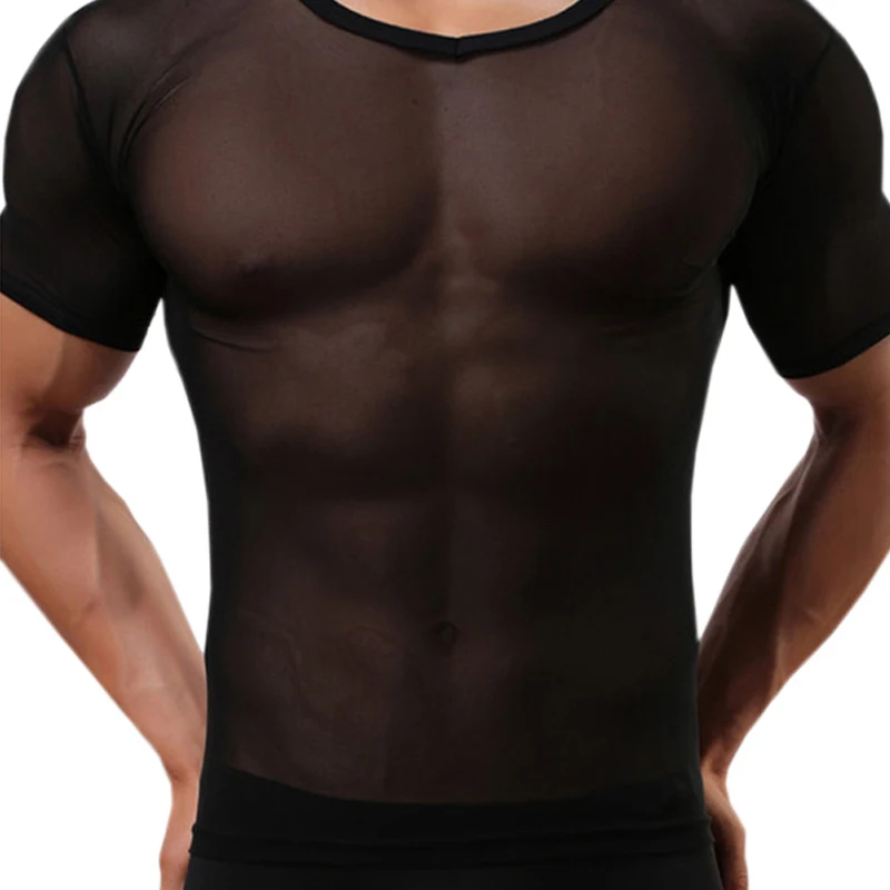Male Sexy Lingerie Underwear Top Black White See Through Gay Clothing