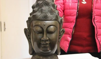 

Classic Copper Bronze Buddhism Kwan-Yin GuanYin Bodhisattva Buddha Head Statue