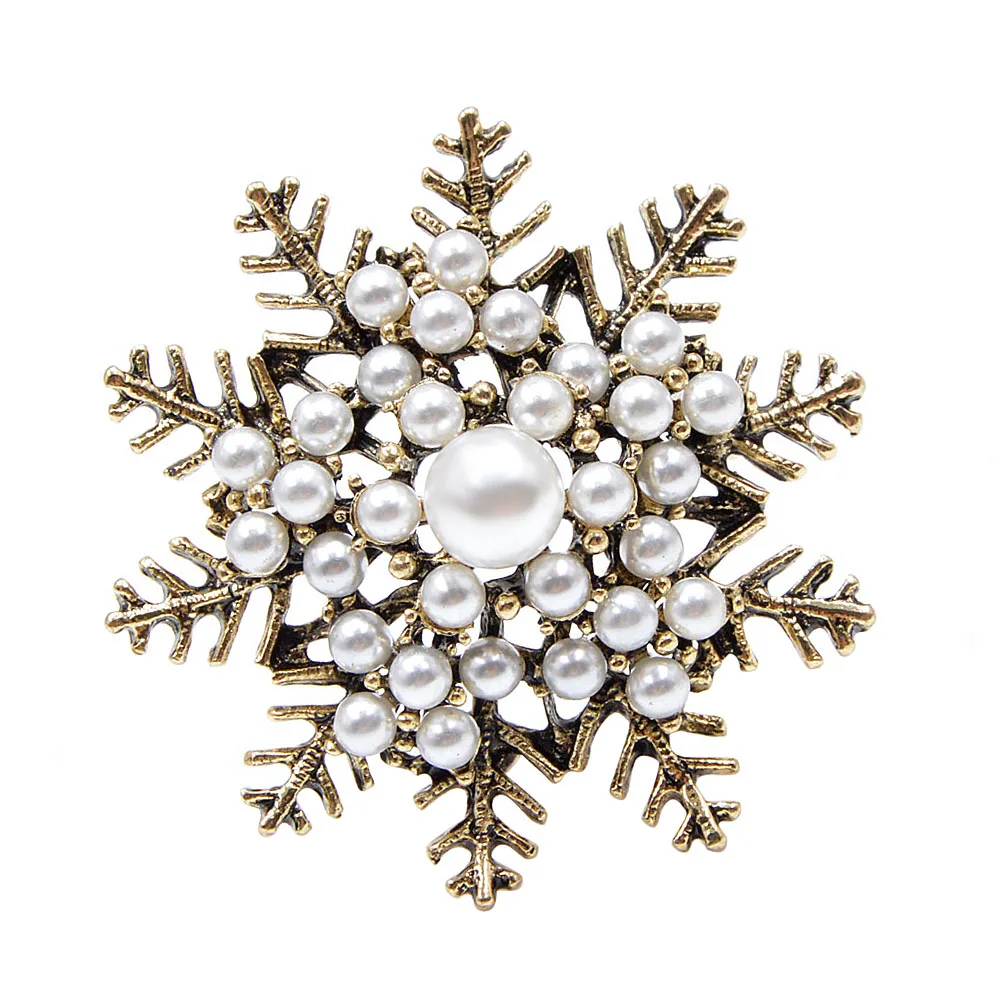 CINKILE Vintage Pearl Snowflake Brooches For Women New Design Winter Fashion Pin Elegant Wedding