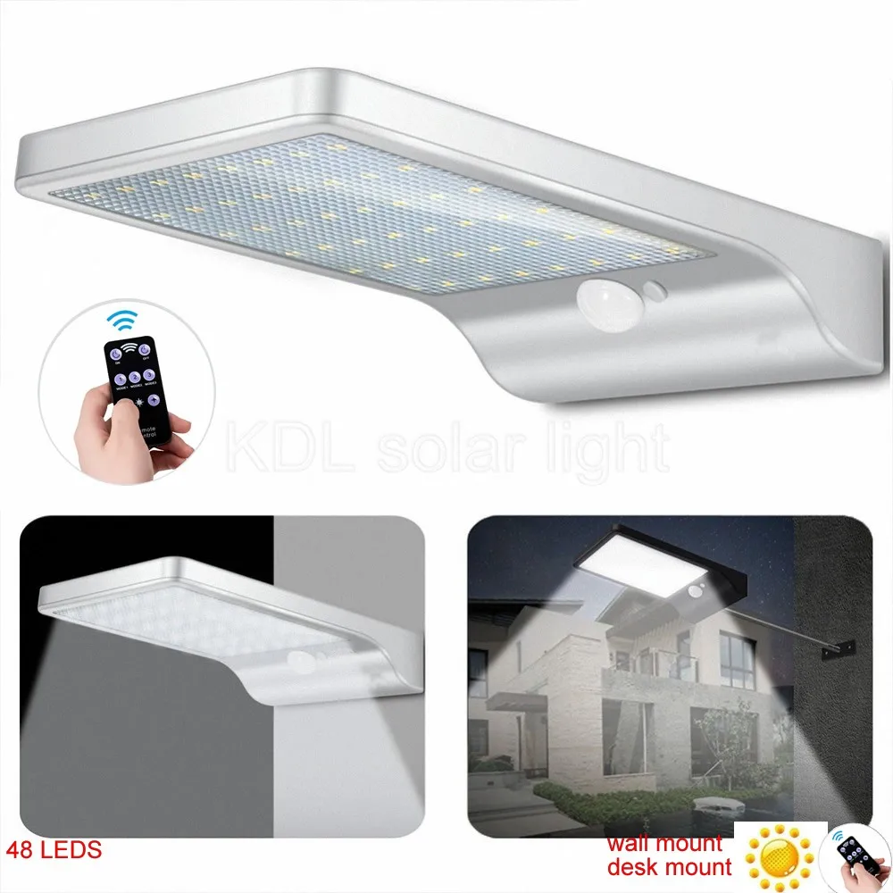 

desk wall mount Solar Light 48 LED Auto PIR Motion Sensor With Remote Control Garden Solar Lamp For Outdoor Waterproof Newest D
