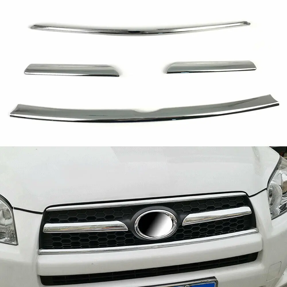 

4pcs ABS Chrome Car Front Grille Cover Trim Strip Molding For Toyota RAV4 2009-2013