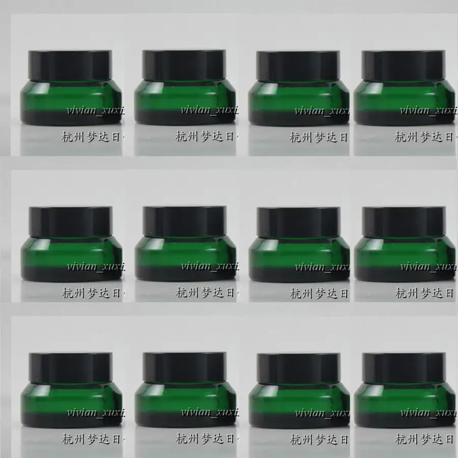 Download 15g green glass cream jar with black plastic lid, 15 grams ...