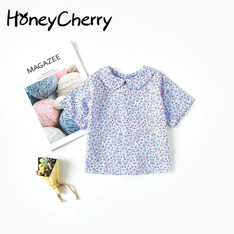 

2019 Girls Summer New Baby Children Cotton Short Sleeved Shirt Lapel Floral Girls School Blouses Children Girl Top Blouse