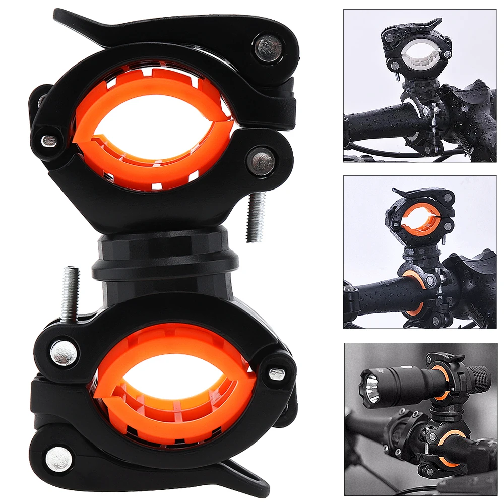 Cycling Bike Rotating Light Double Holder LED Front Flashlight Lamp