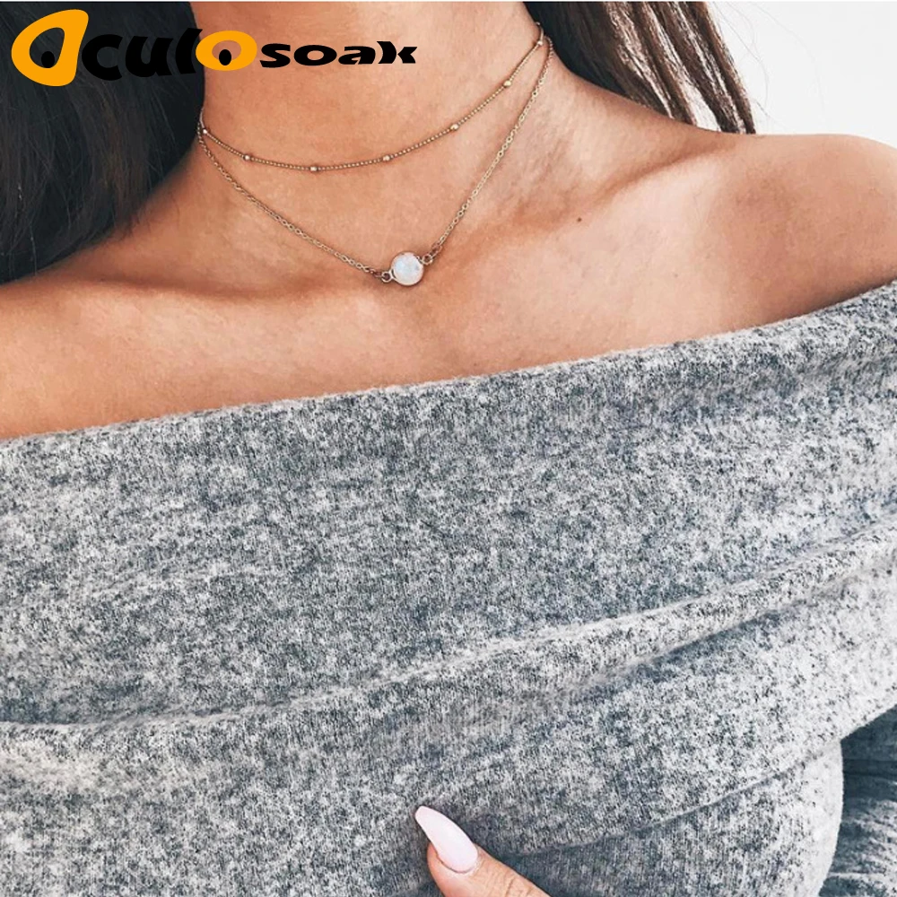 

Boho Natural Crystal Choker Necklaces for Women 2017 Multicolor Beads Double Layer Necklace Collier Chain Party Jewelry