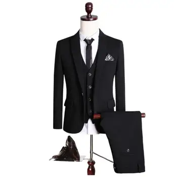 

(Jackets+Vest+Pants)2019 New High Quality Single Button Black Casual Suit Men,Blazer Wedding Dress For Men Costume Homme mensuit