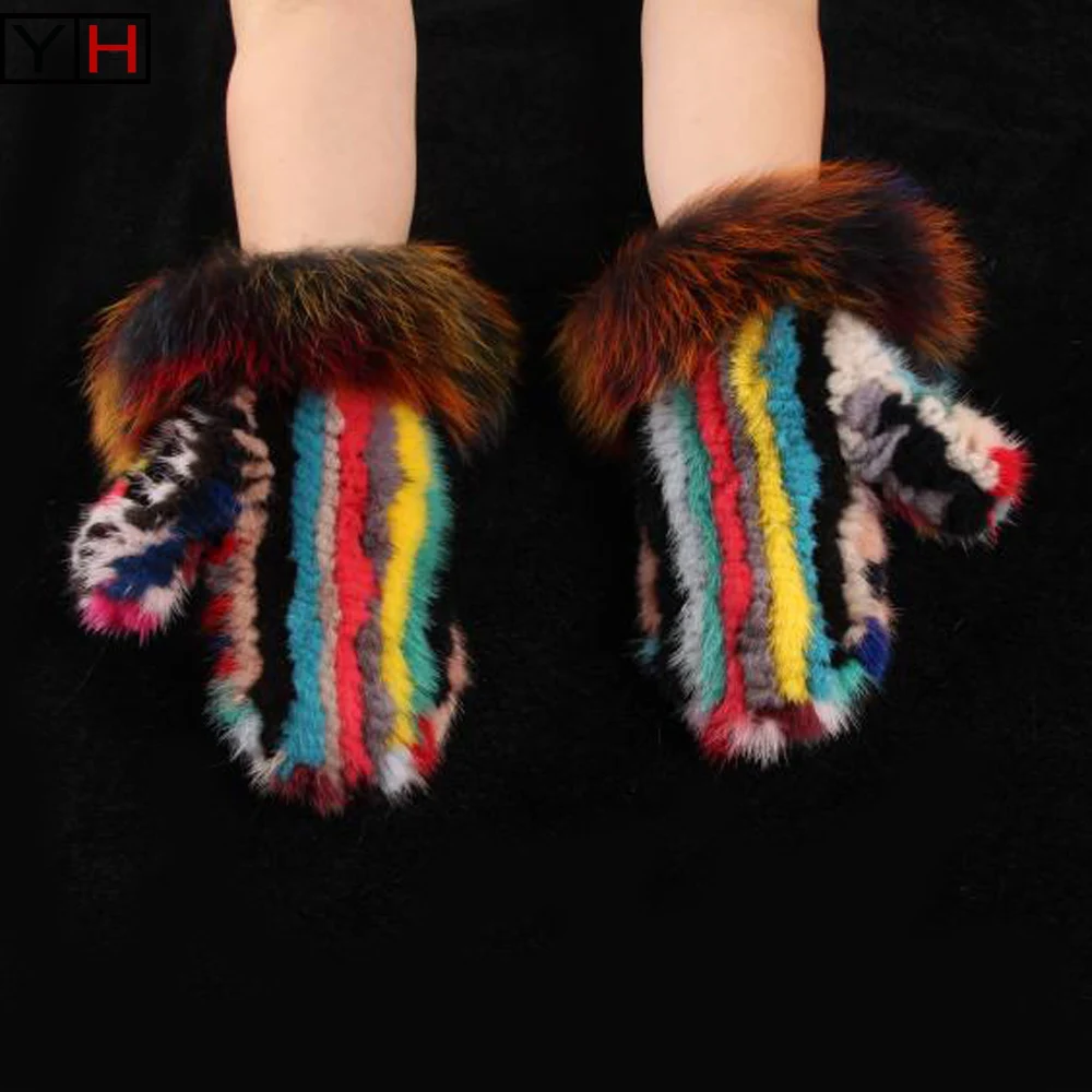 

Real Mink Fur Knitted gloves Winter Women Real Mink Fur Glove Fashion Natural Mink Fur And Fox Fur Mittens Ladies love