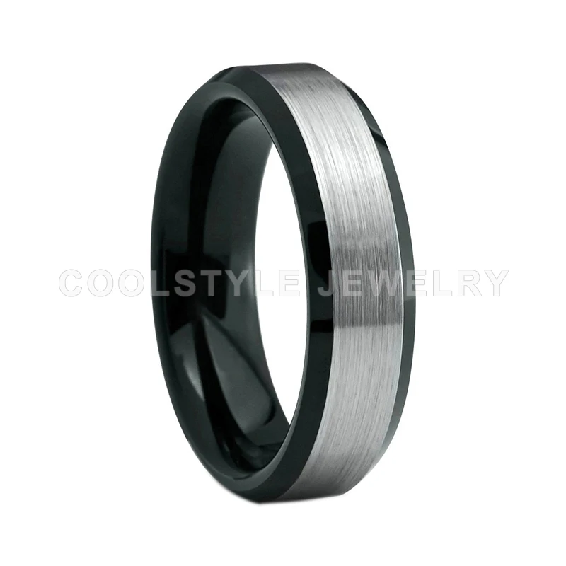 6 мм черный Вольфрам обручальное кольцо матовое серебро Топ центр полированные скобы комфорт Fit