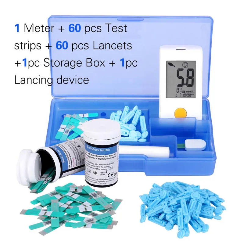 Руководство по английскому стандарту mmol/L измеритель уровня сахара в крови с тестовыми полосками и ланцетами GLM-73 диабета безопасный точный умный измеритель уровня глюкозы в крови - Цвет: mmolL meter kit 60