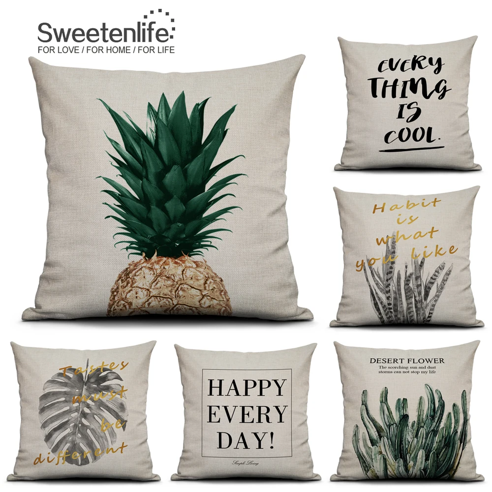 

Sweetenlife Cushion Cover Plants Pillow Covers Cotton Linen 45*45cm Cushions Home Decor 2018 Nordic Decorative Pillows For Sofa